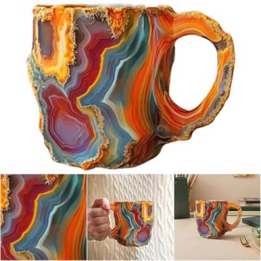 Imagem de Ylapagne Canecas de café de cristal mineral, vermelho vulcão natural 3D mineral rocha canecas de café com alça, copos de resina para chá de leite, chocolate quente, casa, escritório, viagens