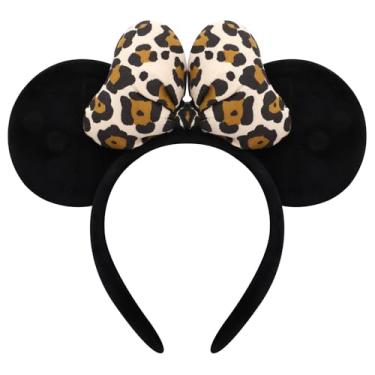 Imagem de ODOCARE Tiara de orelhas de rato feita à mão para mulheres e senhoras, laço de bolinhas, acessórios de fantasia Minnie Ears, Estampa de leopardo, tamanho �nico