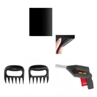 Imagem de Kit 3 Peças Churrasco Profissional – Garras de Urso para Carne, Manta Térmica para Descanso e Assoprador para Brasa – Acessórios Resistentes e Práticos