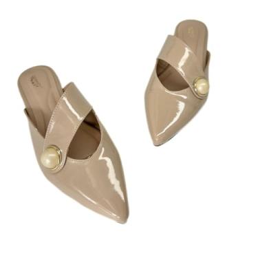 Imagem de Sapatilha Mule Sapato Feminino Scarpin Aberto Casual Com Pérola Dourada 205 (Amêndoa, BR, Adulto, Numérico, 39)