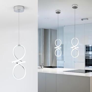 Imagem de MAYNA Luzes pendentes de LED modernas ilha de cozinha, lustre cromado, luminária suspensa de altura ajustável de 22W para cozinha, sala de jantar, quarto, mesa de café, 1 pacote