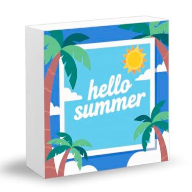 Imagem de Decorações de verão para casa Olá verão placa de madeira decoração de casa de fazenda decorações internas para centros de casa para mesas decoração de cozinha rústica