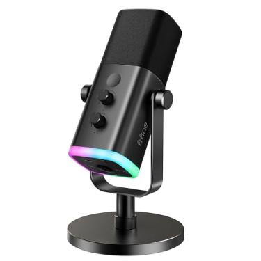Imagem de FIFINE Microfone dinâmico USB/XLR para gravação de podcast,microfone streaming para jogos de computador com RGB,botão de mudo,conector para fones de ouvido,suporte de mesa,para cantar no YouTube-AM8
