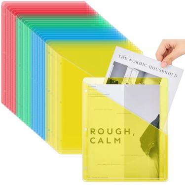 Imagem de Seajan 48 peças de pasta de plástico translúcido para fichário com 3 furos, pastas de plástico para documentos em papel (multicoloridas)