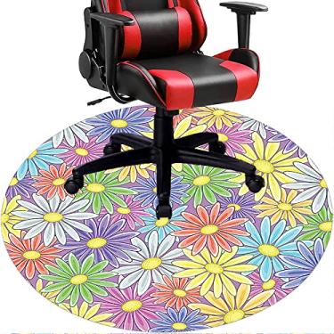 Imagem de Tapete de cadeira de escritório com flores, textura de flor, tapete de cadeira de mesa para piso de madeira de escritório em casa, protetor de piso de pilha baixa, redondo 78,7 cm