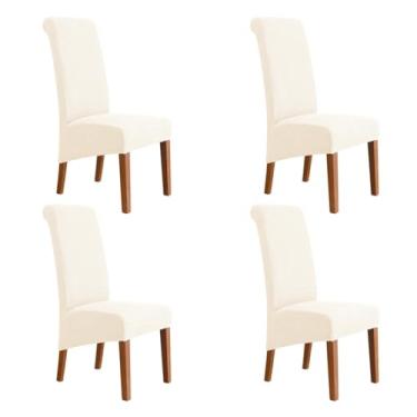 Imagem de Lzyjckh Capas elásticas para cadeiras de jantar Parsons com encosto alto - Capa para cadeiras de restaurante, para restaurantes, casamentos, hotéis, banquetes e festas,Beige 4pcs