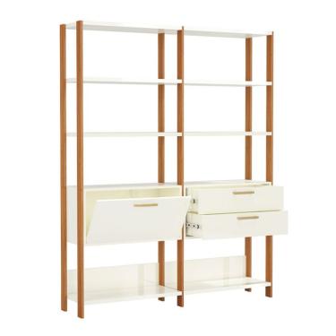 Imagem de Estante Helen 100% MDF 1 Porta 2 Gavetas Off White e Freijó