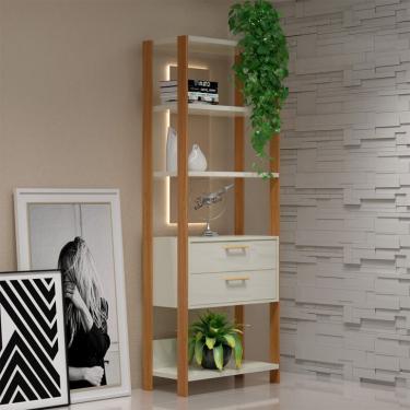 Imagem de Estante Helen 100% MDF 2 Gavetas Off White e Freijó