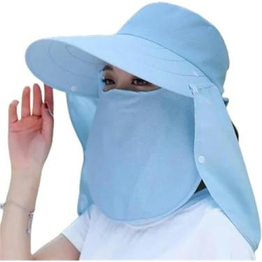 Imagem de Balde Chapéu Mulheres Aba Larga Máscara Facial Sol Chapéu Destacável Pescoço Rosto Flap Rabo De Cavalo Viseira Chapéu Jardim Pesca Caminhadas, 17, A
