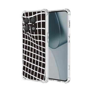 Imagem de JDYGWK Capa para Oneplus 10 Pro 5G, estampa floral transparente, silicone TPU macio, fina, à prova de choque, capa protetora antiarranhões para Oneplus 10 Pro 5G, preto e branco quadriculado