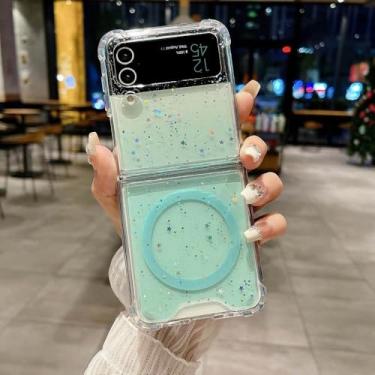 Imagem de Capa magnética dobrável com glitter gradiente para Samsung Galaxy Z Flip Fold 6 5 4 3, capa transparente com carregamento sem fio, verde, para Samsung Galaxy Z Fold6