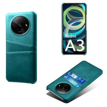 Imagem de Capas Compatível com Xiaomi Redmi A3 4G,Caso de couro PU-Tampa de telefone a prova de choque com 2 slots de cartão,Proteção anti-impressão digital e anti-gota-Green