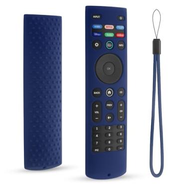 Imagem de DUOLAXMENG Capa de silicone para controle remoto Vizio XRT140, capa protetora para controle remoto Vizio Smart TV com cordão, antiderrapante (azul escuro)