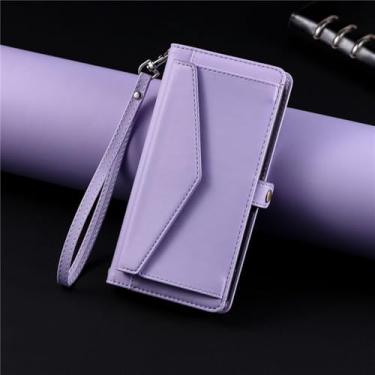 Imagem de HJZSZX Para iPhone 12 Mini Long Lanyard Couro Carteira Cartão Telefone Capa Mão Corda Flip Cover (Para iPhone 12 Mini/ROXO)