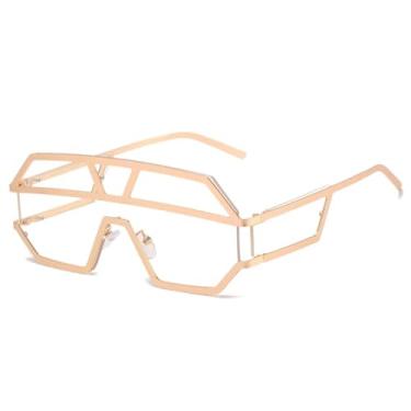 Imagem de Óculos de sol sem aro de liga leve feminino, fashion, grande, masculino, retrô, preto, marrom (C9Gold-Clear)