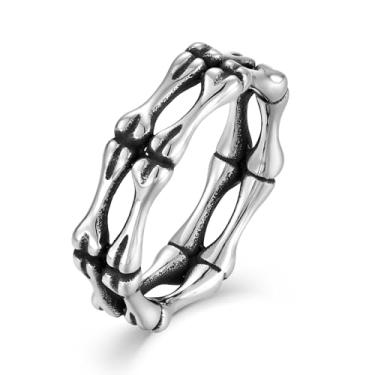 Imagem de Wisbal Anel masculino vintage de aço inoxidável crânio - pulseira de aço inoxidável elegante com joia de caveira para ele, tamanho 7-13, Aço inoxidável, Sem pedra preciosa