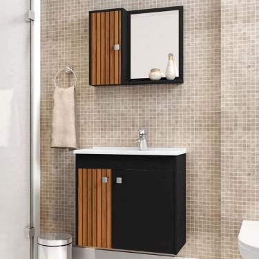 Imagem de Armário de Banheiro 3 Portas com Cuba Zalma Preto Fosco - Pnr Móveis