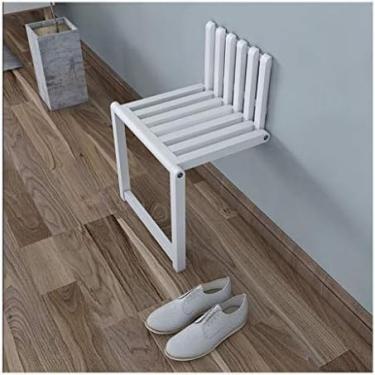 Imagem de Banco De Sapato De Madeira Montado Na Parede Capacidade De Rolamento Do Assento Do Chuveiro Dobrável 150 Kg Design Oco Criativo Para Sala De Estar Do Banheiro Do Corredor