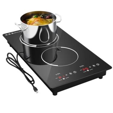 Imagem de GTKZW Cooktop de Indução Dupla, Cooktop de Indução de 2 Queimadores 110V, Fogão Elétrico Portátil de 12", Bancada e Cooktops de Indução Embutidos Plug-In, 9 Níveis de Potência, Bloqueio para Crianças,