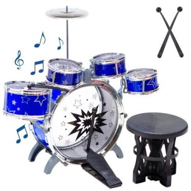 Imagem de Mini Bateria Musical Infantil Banquinho Brinquedo com 5 tambores - ATE