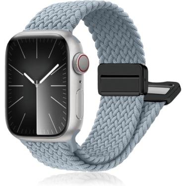Imagem de Pulseiras de relógio esportivas de nylon compatíveis com Apple Watch Ultra 2 1 de 42 mm, 41 mm, 40 mm e 38 mm, pulseira magnética trançada macia para mulheres e homens séries 10/9/8/7/6/5/4/3/SE