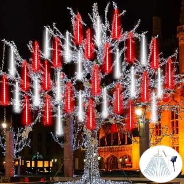 Imagem de Luzes solares de chuva de meteoros, decorações externas, luzes de Natal à prova d'água, alimentadas por energia solar, 16 tubos de luz de corda de gelo 384LED, luz de gota de chuva em cascata de neve