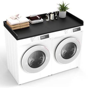 Imagem de Liyarya Bancada de lavadora e secadora, 69,8 cm x 137,2 cm, bancada de lavanderia de madeira sobre lavadora e secadora, capas de lavadora e secadora de roupas pretas para organização de quarto de