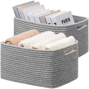 Imagem de UBBCARE Pacote com 2 cestas de armazenamento de tecido para prateleiras, cesta de corda de algodão para brinquedos, livros, toalhas e roupas, cestas fofas para presentes, 33 cm C x 23 cm L x 19 cm A