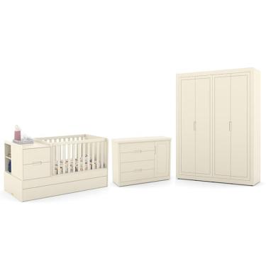 Imagem de Dormitório Completo Infantil Tutto New 4 Portas, Cômoda, Berço Multifuncional Formare e Colchões D18 e D33 - Matic Móveis Off White