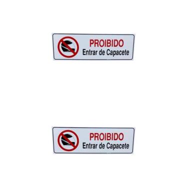 Imagem de KIT 2 Placa de Sinalização PROIBIDO ENTRAR DE CAPACETE 10x30 - ASELETR