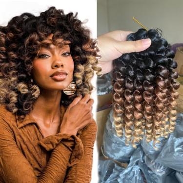Imagem de Tranças de crochê cabelo 2x cachos jumbo varinha 3 pçs/lote 20,3 cm 20 raízes cabelo trançado sintético encaracolado jamaicano trançado extensão de crochê (1B/30/27)