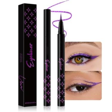 Imagem de HHLTOH Delineador Líquido Brilhante Violeta Roxo Metálico – Delineador Brilhante Impermeável de Longa Duração para Mulheres e Homens – Maquiagem de Olhos com Efeito Tatuagem para Festas – Delineador