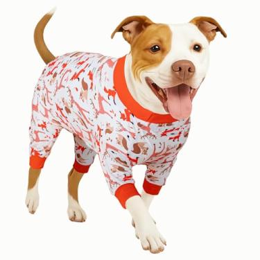 Imagem de LovinPet Roupas para cães grandes para meninas grandes – Pijama de cachorro grande, tecido elástico leve, macacão para cachorro com estampa cremosa, camisa de proteção UV, fácil de usar, roupas