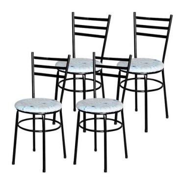 Imagem de Conjunto 4 Cadeiras Epoxi Preta Para Cozinha Assento Estampado - Lauma