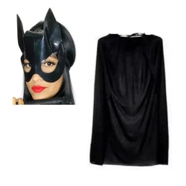 Imagem de Máscara Mulher Gato Luxo e Capa Fantasia Cosplay Festas