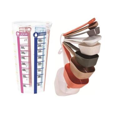 Imagem de Kit Copo Medidor 500ml + Medidores xícara, colheres e funil - Plasútil