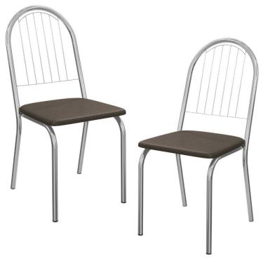 Imagem de Kit 2 Cadeiras Cromada Sala Jantar 2C077CR Corino Nude Kappesberg