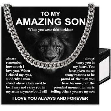 Imagem de SUTERY Colar To My Son de Mom and Dad, corrente cubana para filho, presentes de Natal com cartão de mensagem e caixa, Aço inoxidável, Sem Pedra Preciosa