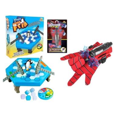 Imagem de Luva Lança Teia Homem Aranha + Jogo de Mesa Quebra Gelo do Pinguim Jogo de Tabuleiro Linha Premium M5 Armarinhos