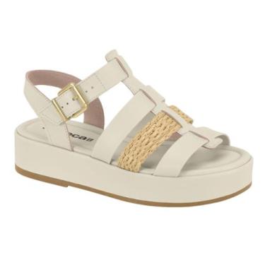 Imagem de Sandalia Feminina Flatform Palha Moleca 5553102, Branco off natural, 3