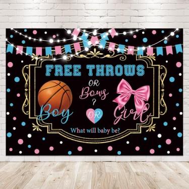 Imagem de Newsely Pano de fundo azul rosa revelador de gênero 17 x 13 cm A fotografia ele ou ela suprimentos de festa decorações de chá de bebê para fundo de recém-nascido arco de basquete decorações de festa