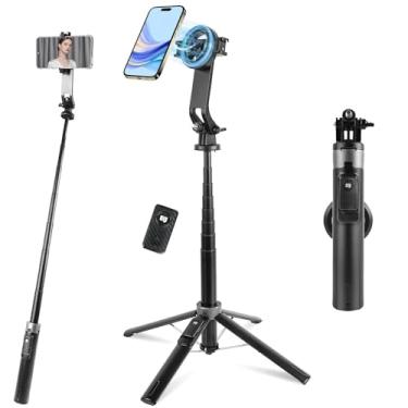 Imagem de WOVTE Tripé magnético para celular, bastão de selfie de 132 cm para iPhone com controle remoto, tripé MagSafe para telefone compatível com iPhone 16/15/14/13/12, GoPro e câmeras
