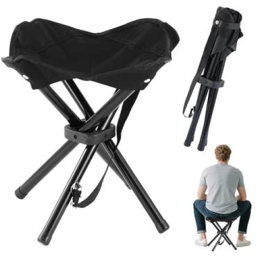 Imagem de Banco de acampamento dobrável portátil, cadeira de pesca, quadriciclo, peso máximo, 131 kg, leve, dobrável, para caça, caminhadas, festas, praia e pintura (preto)