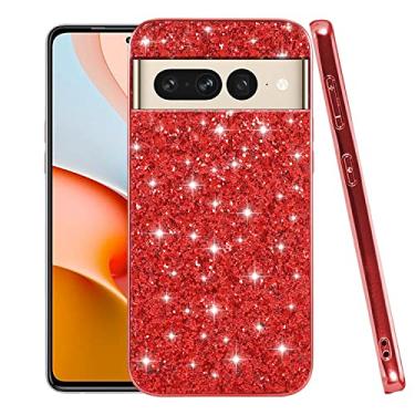 Imagem de Anlalish Capa para celular compatível com Google Pixel 7 Pro, à prova de choque, antiarranhões, capa para Google Pixel 7 Pro, com glitter, TPU e PC, acessórios de proteção Fundas (vermelha)