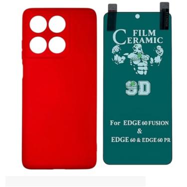 Imagem de Compativel com Moto Edge 60 - Capinha Capa Case Veludo Emborrachada Vermelha + Pelicula de Ceramica 9d