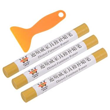 Imagem de HARFINGTON Bastão de enchimento de cera, 3 peças de bastões de preenchimento de cera de madeira para reparo de madeira com espátula marcadores de giz de cera, kit de retoque de móveis para remover