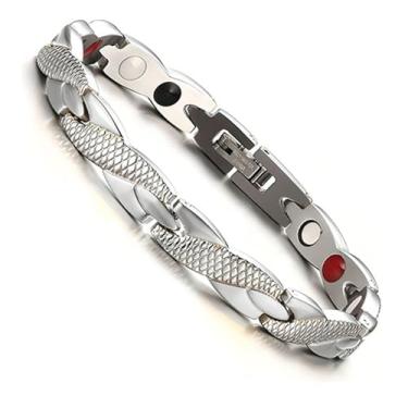 Imagem de Pulseira Magnética Fir Twist Prateado Bracelete Equilíbrio