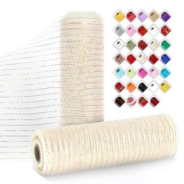 Imagem de ICOSHOW 2 rolos de fita de malha para guirlandas de 25,4 cm x 7,6 m, rolos de malha com folha metálica para Páscoa, Natal, festa, casamento, decoração de casa, projetos de artesanato DIY e embrulho de