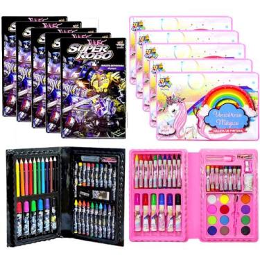 Imagem de 10 Kits Colorir Escolar Canetinha Lembrança Sacola Surpresa - Toy King