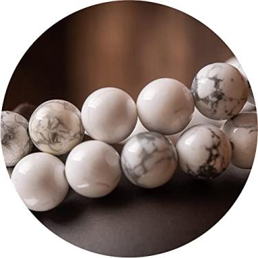 Imagem de AIYINGZHU 140 contas de pedra preciosa natural de 8 mm para fabricação de joias, turquesa branca redonda lisa ágata cura contas de pedra a granel